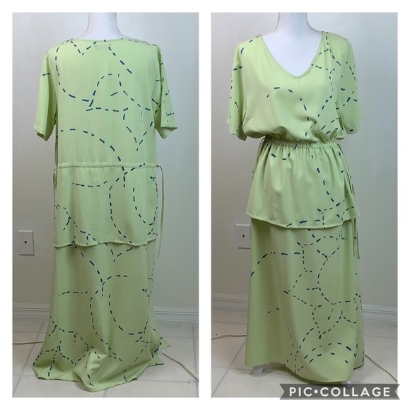 Jacques Ruc linen look peplum Lagenlook maxi dress fits L/ XL - Picture 5 of 9